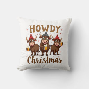 Howdy Christmas Funny Highland Cow Xmas Cows Lover Cushion