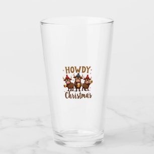Howdy Christmas Funny Highland Cow Xmas Cows Lover Glass