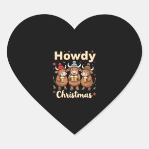 Howdy Christmas Funny Highland Cow Xmas Cows Lover Heart Sticker