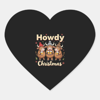 Howdy Christmas Funny Highland Cow Xmas Cows Lover Heart Sticker