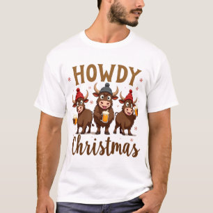 Howdy Christmas Funny Highland Cow Xmas Cows Lover T-Shirt