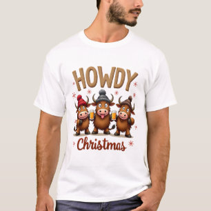 Howdy Christmas Funny Highland Cow Xmas Cows Lover T-Shirt
