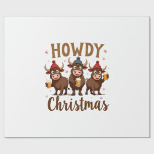 Howdy Christmas Funny Highland Cow Xmas Cows Lover Wrapping Paper