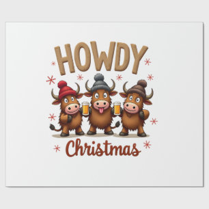 Howdy Christmas Funny Highland Cow Xmas Cows Lover Wrapping Paper