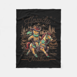 Howdy Christmas Gingerbread Cowboy Ride Horse West Fleece Blanket
