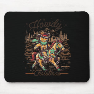 Howdy Christmas Gingerbread Man Cowboy Ride Horse Mouse Pad