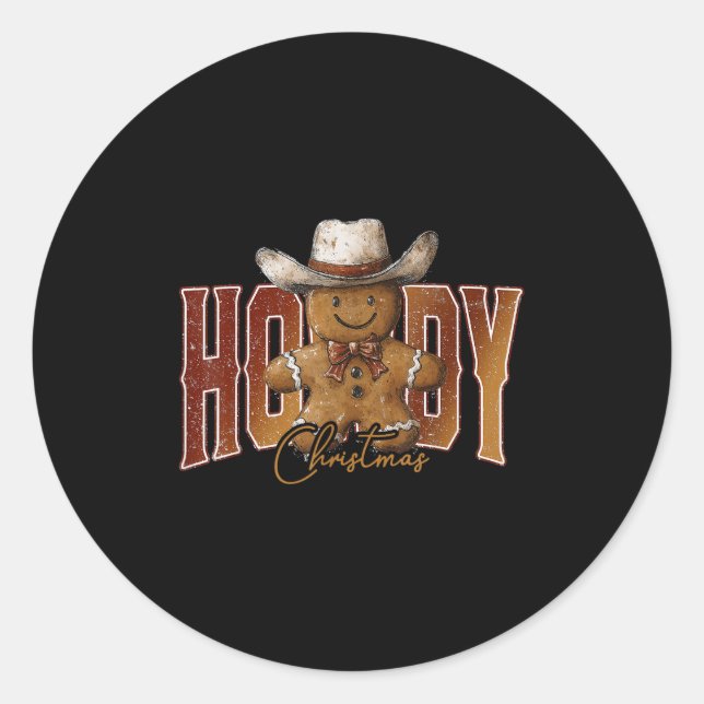 Howdy Christmas Gingerbread Man Cowboy Rodeo Weste Classic Round Sticker (Front)