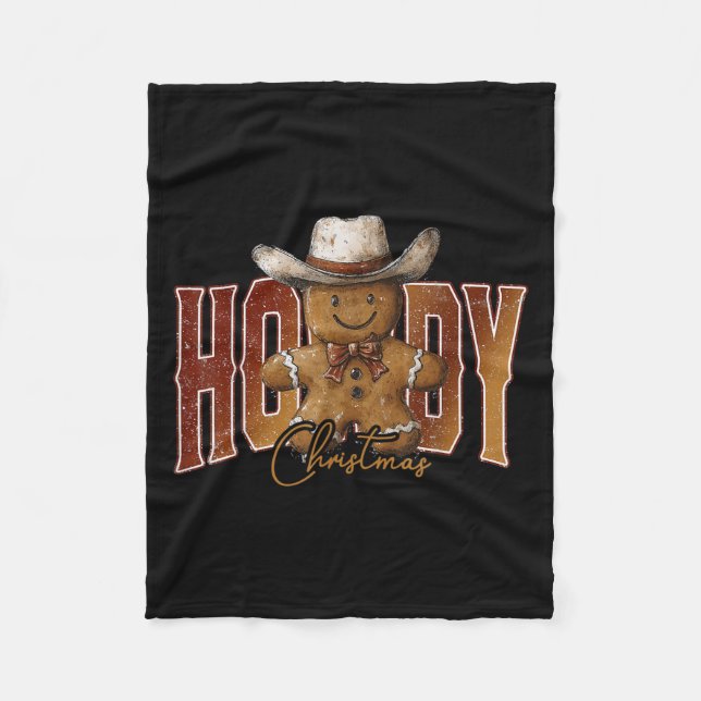 Howdy Christmas Gingerbread Man Cowboy Rodeo Weste Fleece Blanket (Front)
