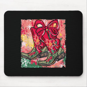 Howdy Christmas Merry Christmas Bow Boots Cowgirl  Mouse Pad