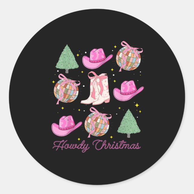 Howdy Christmas Nk Coquette Bow Xmas Tree Western  Classic Round Sticker (Front)