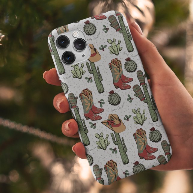 Howdy Christmas Phone Case ("Howdy Christmas" Country Christmas Cowgirl Boots, Hats, Mittens & Cactus. Hand-Drawn in Black Ink.)