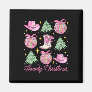 Howdy Christmas Pink Coquette Bow Xmas Tree Wester Magnet