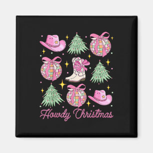 Howdy Christmas Pink Coquette Bow Xmas Tree Wester Magnet