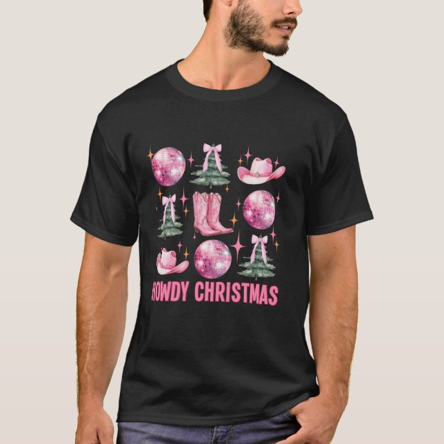 Howdy Christmas Pink Coquette Bow Xmas Tree Wester T-Shirt (Front)