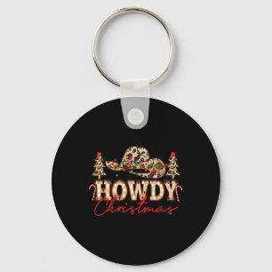 Howdy Christmas Santa Cute Leopard Western Cowgirl Key Ring