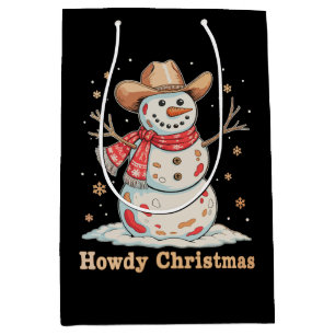 Howdy Christmas Snowman Western Cowboy Xmas Snow Medium Gift Bag