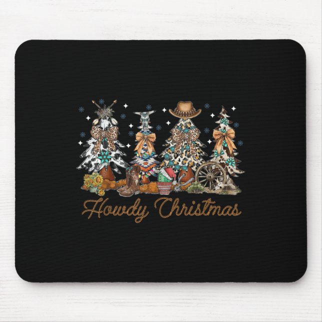 Howdy Christmas Tree Coquette Cow Bow Western Xmas Mouse Pad (Front)