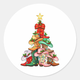 Howdy Christmas Tree Western Cowgirl Boots Xmas Li Classic Round Sticker