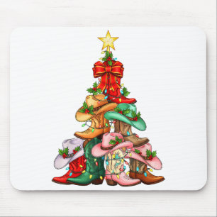Howdy Christmas Tree Western Cowgirl Boots Xmas Li Mouse Pad