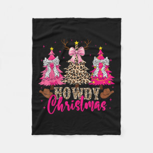 Howdy Christmas Trees Cowgirl Western Coquette Bow Fleece Blanket