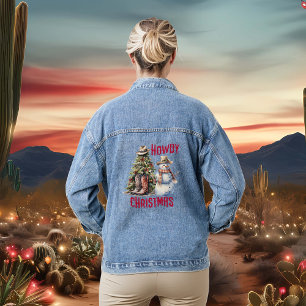 Howdy Christmas Western Cowboy Snowman Denim Jacket