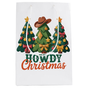 Howdy Christmas Western Cowgirl Cowboy Country Medium Gift Bag