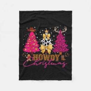 Howdy Christmas Western Cowgirl Trees Coquette Bow Fleece Blanket