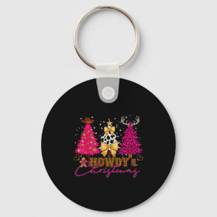 Howdy Christmas Western Cowgirl Trees Coquette Bow Key Ring