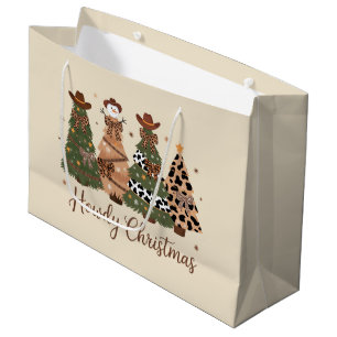 Howdy Christmas Western Retro Tree Cowboy Cowgirl Large Gift Bag