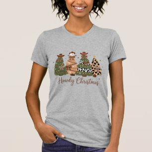 Howdy Christmas Western Retro Tree Cowboy Cowgirl  T-Shirt