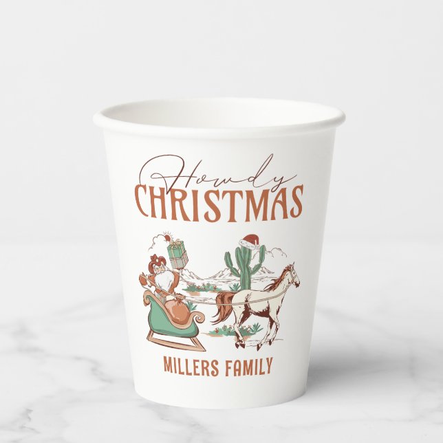 Howdy Christmas with a cool retro typography Paper Cups (Front)
