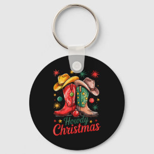 Howdy Christmas Xmas Cowboy Boots Western Cowgirl Key Ring