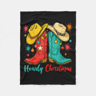 Howdy Christmas Xmas Cowboy Boots Western Men Wome Fleece Blanket