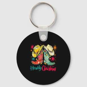 Howdy Christmas Xmas Cowboy Boots Western Pajamas  Key Ring