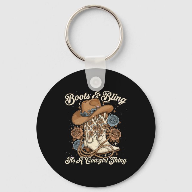 Howdy Country Rodeo Boots &amp; Bling Its A Cowgir Key Ring (Front)