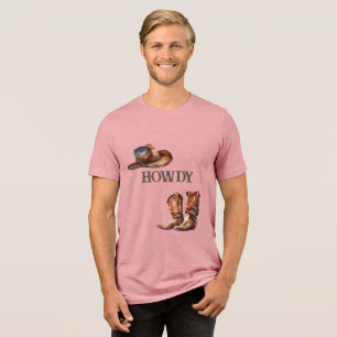 Howdy Cowboy Boots and Hat Tri-Blend Shirt