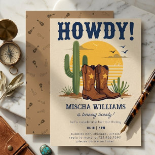 Howdy Cowboy Boots Cactus Desert Western Birthday Invitation