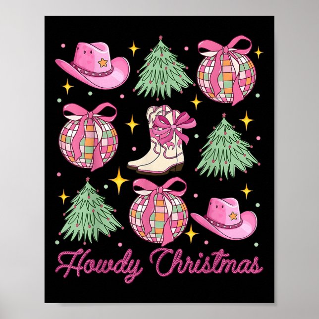 Howdy Cowboy Christmas Western Country Coquette Di Poster (Front)