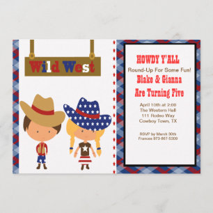 HOWDY!Cowboy & Cowgirl Birthday Invitation