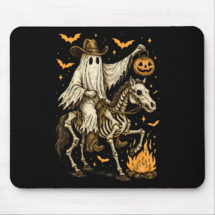 Howdy Cowboy Ghost Pumpkin Riding Skeleton Horse H Mouse Pad