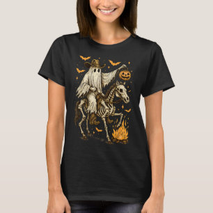 Howdy Cowboy Ghost Pumpkin Riding Skeleton Horse H T-Shirt