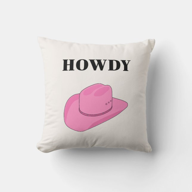 Howdy Cowboy Hat Pink Cushion (Front)