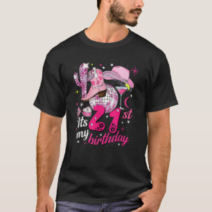Howdy Cowboy Hat Womens Pink Boots Disco Ball 21st T-Shirt