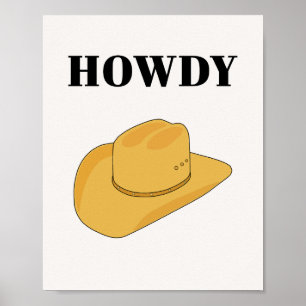 Howdy Cowboy Hat Yellow Poster