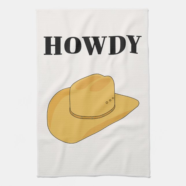 Howdy Cowboy Hat Yellow Tea Towel (Vertical)