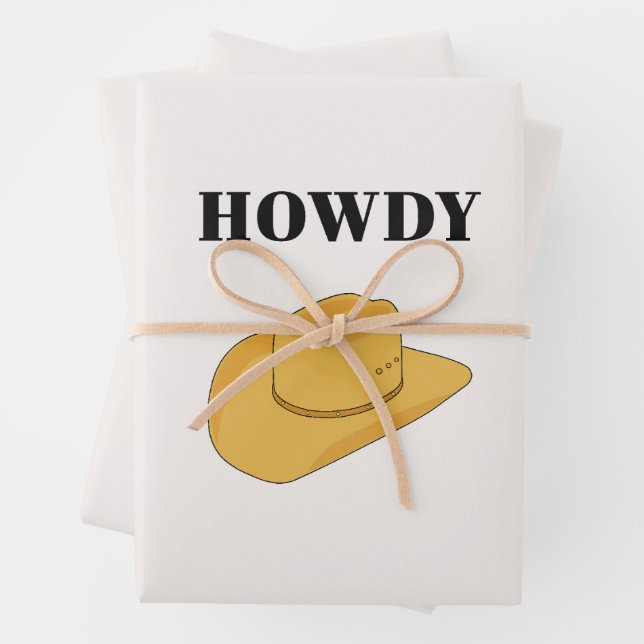 Howdy Cowboy Hat Yellow Wrapping Paper Sheet (In situ)