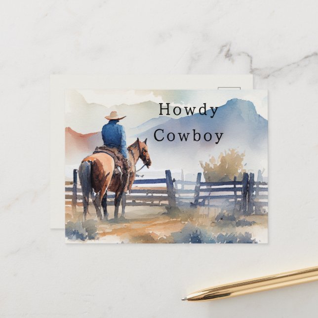 Howdy Cowboy Horse Postcard (Front/Back In Situ)