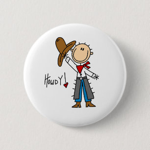 Howdy! Cowboy Stick Figure Button