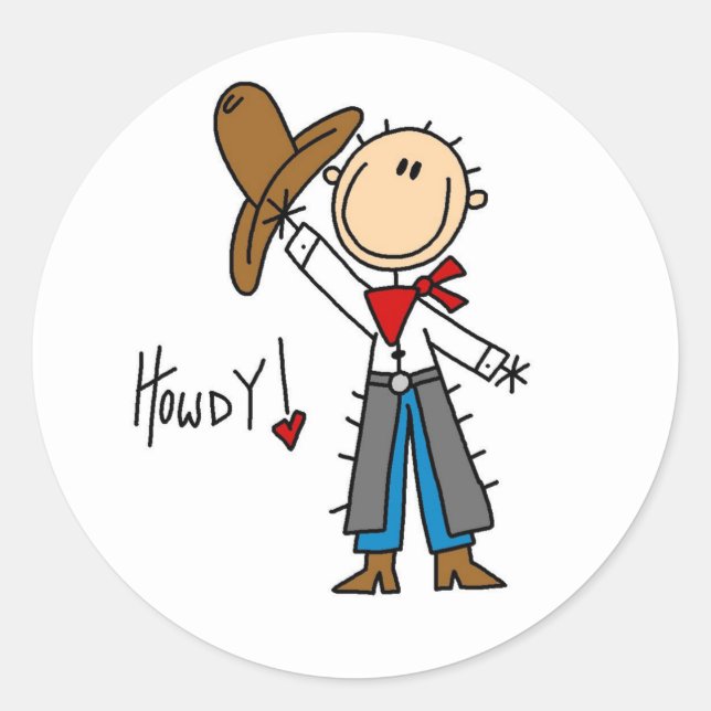 Howdy! Cowboy Stick Figure Sticker (Front)