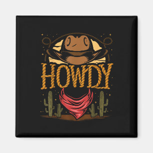 Howdy Cowboy Vintage Graphic Cactus Western Countr Magnet